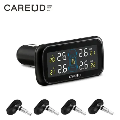 TPMS Careud LCD Display Monitor Cigarette Lighter Car Wireless Tire Pressure Monitoring System with