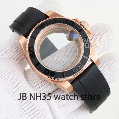 40mm NH35 Case Rose Gold PVD Sapphire Glass for GMT SUB Yacht-master Watch Case NH34 NH35 NH36 movement 28.5mm Dial Rubber Strap