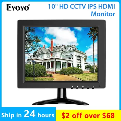 Eyoyo 10 inch Security CCTV Monitor Small Portable HDMI LCD Monitor IPS HD 1024x768 4:3 with BNC