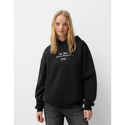 Bershka Printed Hoodie Women L Black