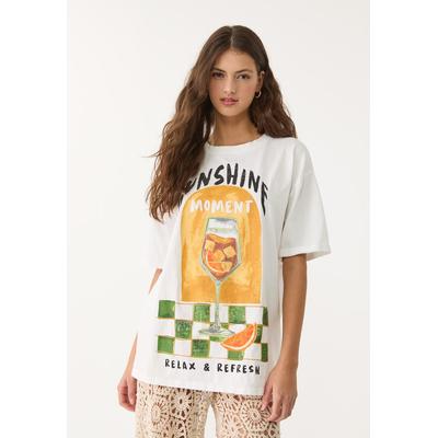 Stradivarius Oversize heavy cotton printed T-shirt Gold XS
