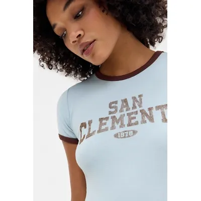 UO San Clemente Ringer T-Shirt - Light Blue S at Urban Outfitters