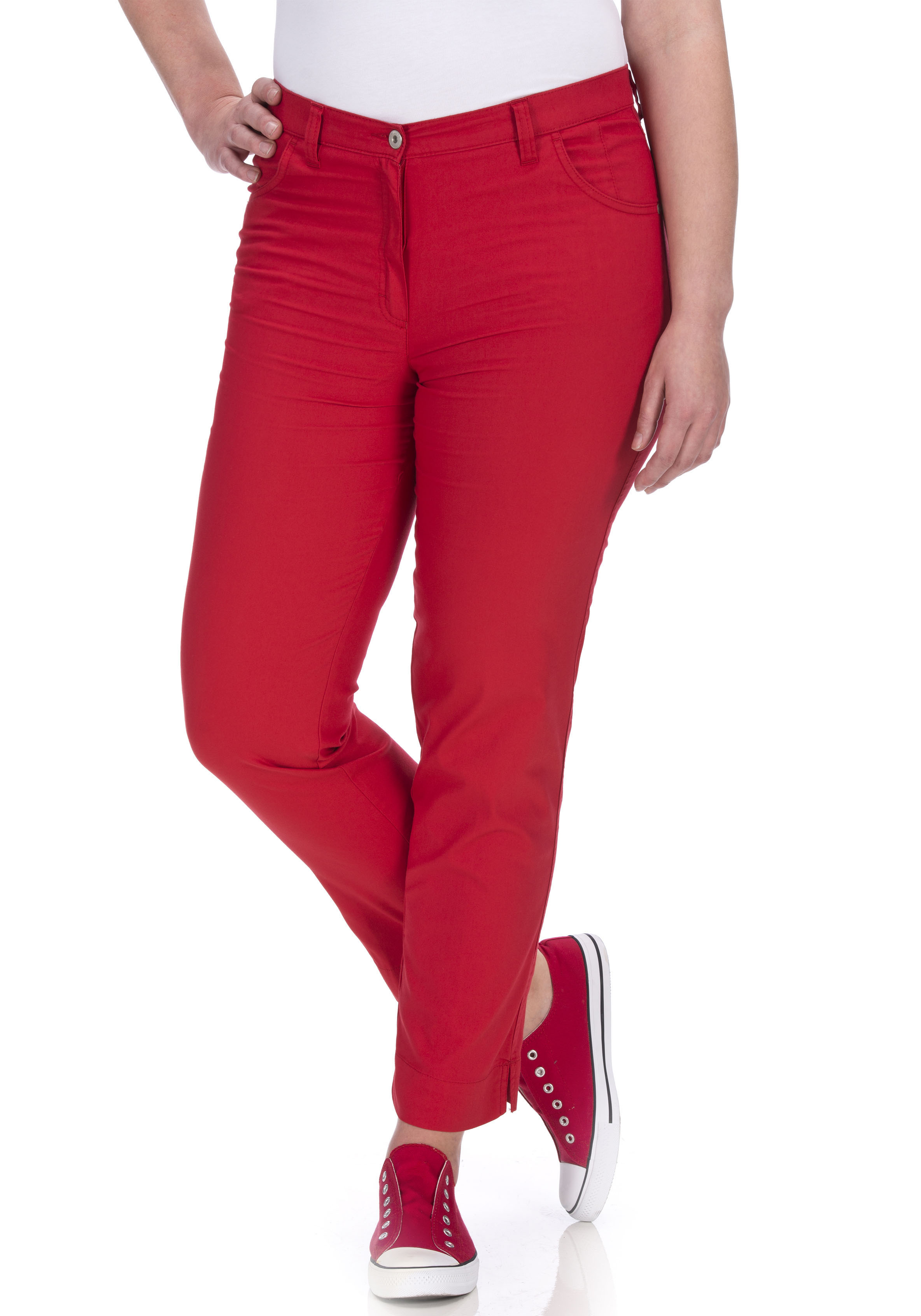 Chinohose KJBRAND "Betty Chino", Damen, Gr. 54 (27), K-Gr, rot, Web, Obermaterial: 60% Baumwolle, 37% Polyamid, 3% Elasthan, bequem knöchellang, Hosen Chinohose, mit Komfortbund