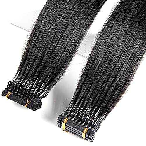 Human Hair,28in/70cm,6D Human Hair Extensions, Can Perm Dye, Straight Natural Hair Extensions, Pre Bonded 6D Hair Extensions Real Wigs No Trace for 6D Extensions Tool, 50G Black