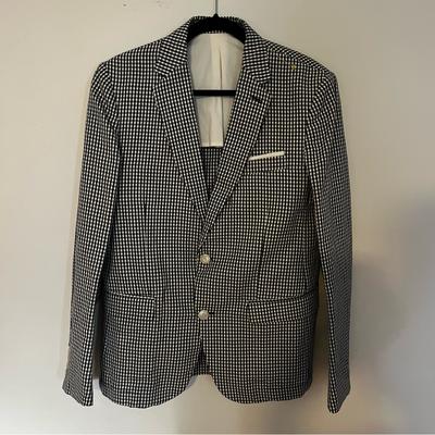 Zara Suits & Blazers | Zara Man Checked Plaid Gingham Print Lightweight Blazer Usa 40 Eur 50 Cotton | Color: Black/White | Size: 40r