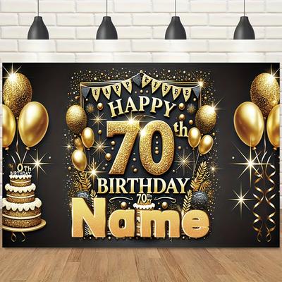 TEMU 2d Flat Personalized Custom Name 70th Birthday Elegant And Stylish Backdrop, Multifunctional Party Wall Decoration For Home Decor, Suitable For Occasions, No Electricity Required Image