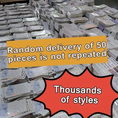 TEMU 50pcs 3d Nail Art Stickers - Glitter Floral & Leaf Designs, Self-adhesive Watercolor Decals For Diy , Assorted Patterns Including Hearts, Stars, & More, Easy To Apply, Creative Nail Art