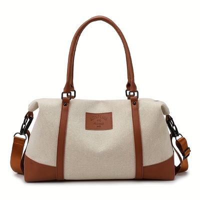 TEMU Stylish Large Capacity Travel & Fitness Tote Bag For Women - Lightweight, Durable Oxford Cloth With Brown & Scheme, Zip Closure, Business Trips And Image