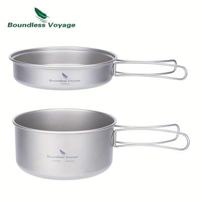 TEMU Voyage Pure Titanium Outdoor Soup Pot Camping Folding Pot Camping Stir Fry Pot Combination Set Image