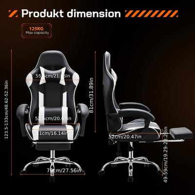 TEMU Desk Chair With Headrest & Lumbar Support - Leather, Height-adjustable Recliner, , Stainless , Foam Padded For , Ideal For , Gaming Chair Gaming Pc Image