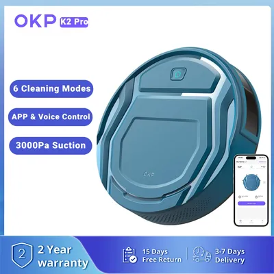OKP K2P Roboter-Staubsauger, 3000 Pa, 6 Reinigungsmodi, intelligentes Selbstaufladen, WLAN/App/Fernbedienung, ideal für Tierhaare, Teppiche Image