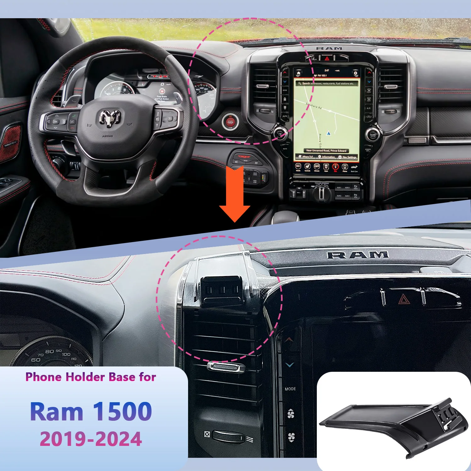 Für Ram 1500 2019 2020 2021 2022 2023 2024 Auto Telefon Halterung Drahtlose Lade Telefon Halter Spezielle Feste Basis auto Zubehör Image