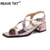 Reave Katze elegante Peep Toe Frauen Sandalen Riemens chnalle 5cm dicke Ferse große Größe 40 41 42 43 weiß rosa