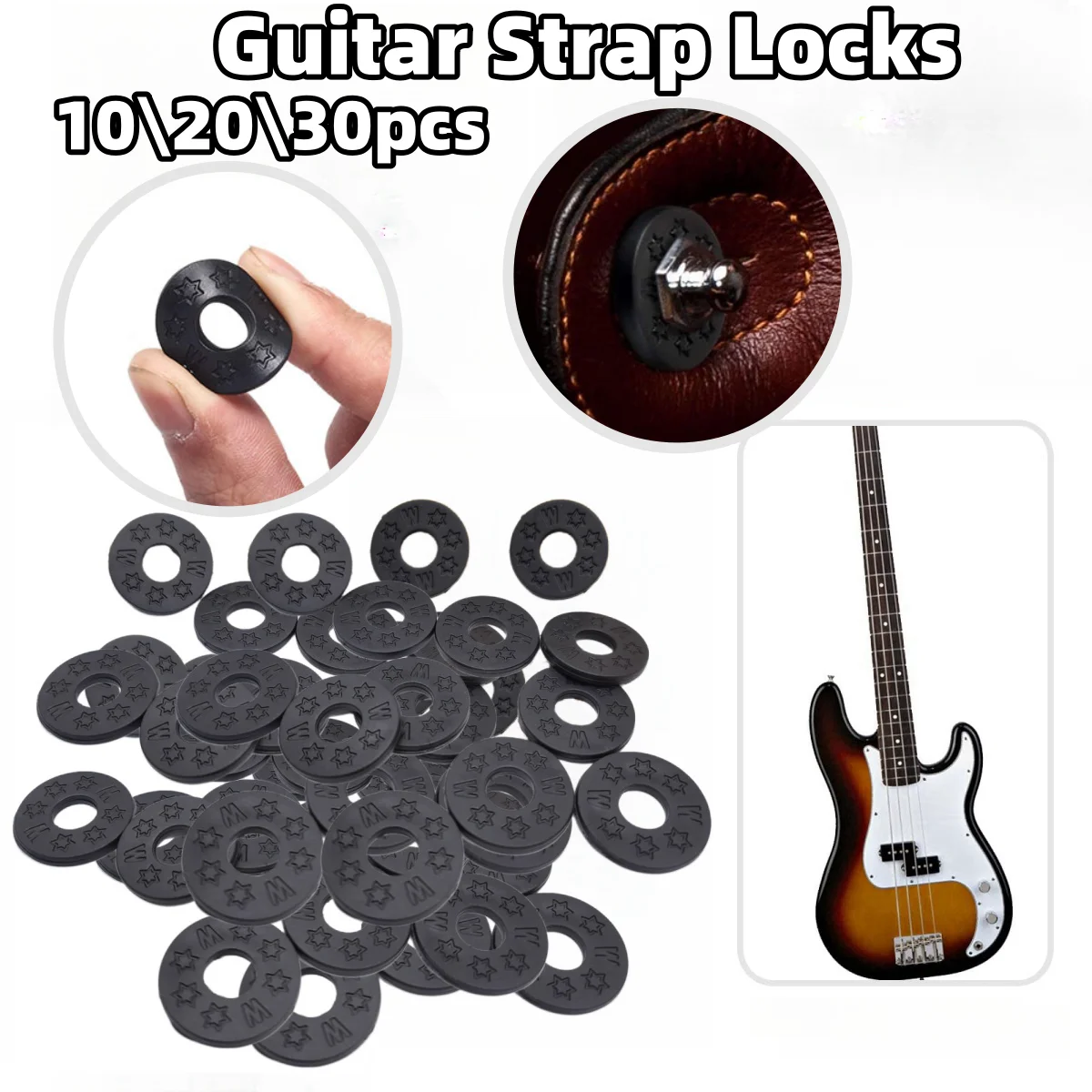 10/20/30Pcs Gitarre Strap Schlösser Blöcke Gummi Material Sicherheit Lock Schutz für Bass Ukulele Akustische Klassische gitarre Zubehör Image