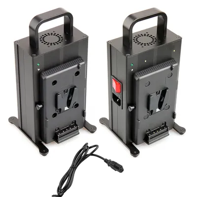 Dual V Mount Quick V Lock Battery Charger with 2 Fan Outlets & Power Adapter for 2pcs Sony Yinchem V-lock V-mount Batteries