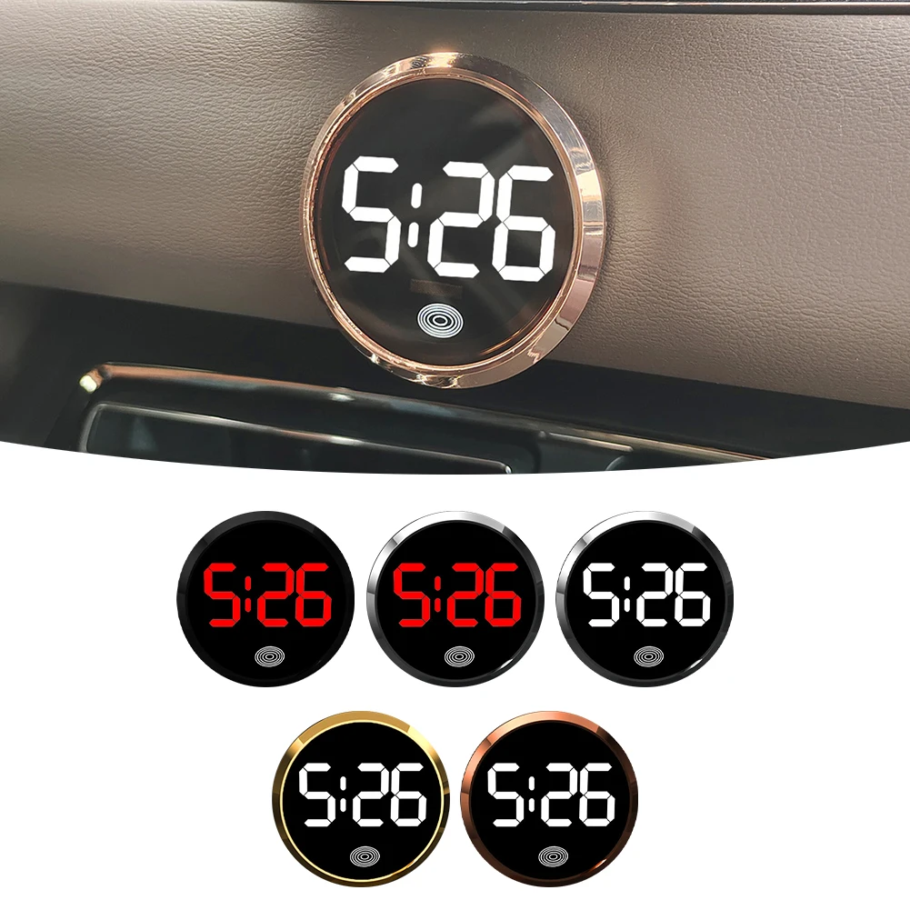 1pc Auto Leuchtende Uhr Autos Interne Stick-On Mini Digital Uhr Rund LED Elektronische Uhr Auto Innen Zubehör Image