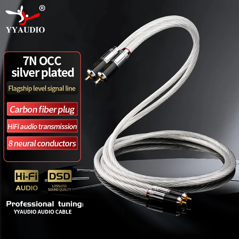 YYAUDIO RCA OCC versilbertes Audiokabel, RCA auf RCA-Verbindungskabel, 2 RCA-Stecker auf Stecker, Kabel mit RCA-versilbertem Stecker Image