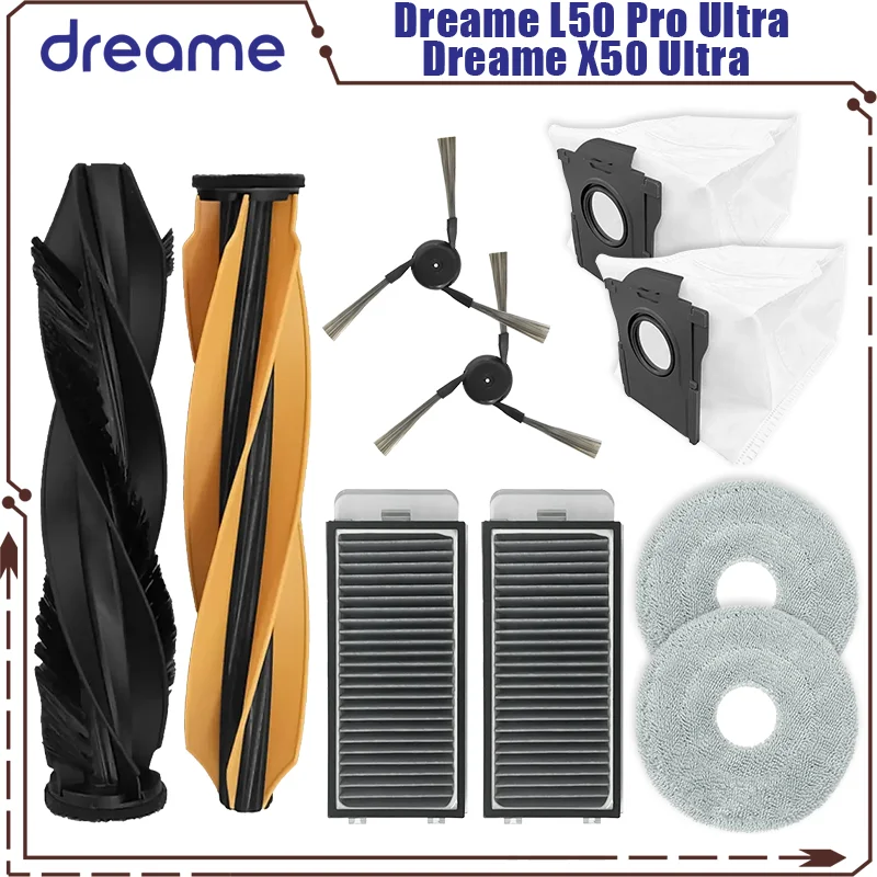 Kompatibel für (Dreame L50 Pro Ultra / Dreame X50 Ultra) Staubsaugerteile, Hauptwalze, Seitenbürste, HEPA-Filter, Mopptuch, Staubbeutel Image