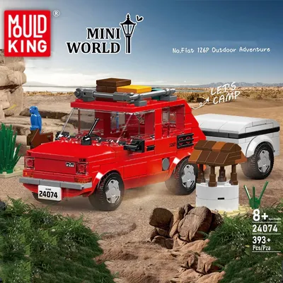 Klemmbausteine Mini Auto Fiat 126p Outdoor-Abenteuer Moc Mouldking 393 Modell Stück Spleißen Montage Image