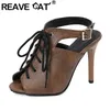 REAVE CAT Sexy Frauen Sandalen Peep Toe Dünne High Heels 11 cm Schnürung Schnalle Plus Größe 47 48 49 50 mode Dating Party Schuhe