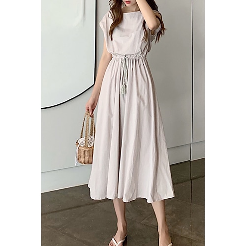 Damen Midikleid Leinenmischung Shiftkleid Sommerkleid Baumwoll-Leinen-Kleider Mode Klassisch Modern Täglich Outdoor Ferien Normale Passform Einfach Ärmellos Rundhalsausschnitt Schwarz Hellgrün Image