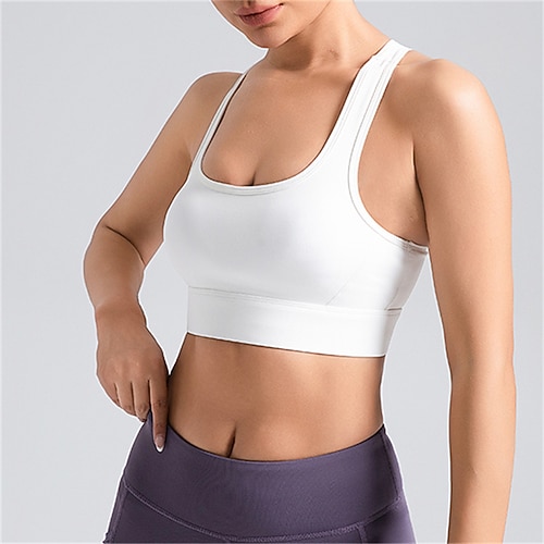 Damen Leichter Halt Sport-BH Lauf-BH Racerback Offener Rücken BH-Top Gepolstert Fitness Freizeitsport Laufen Atmungsaktiv Leicht Weich Spandex Schwarz Weiß Rosa Einfarbig Image