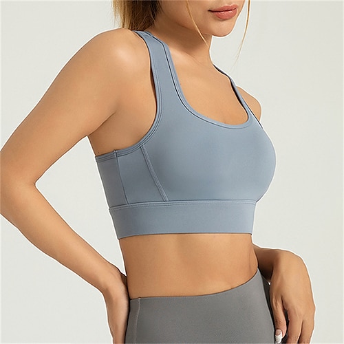 Damen Leichter Halt Sport-BH Lauf-BH Racerback Offener Rücken BH-Top Gepolstert Fitness Freizeitsport Laufen Atmungsaktiv Leicht Weich Spandex Schwarz Weiß Rosa Einfarbig Image