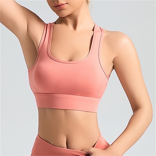 Damen Leichter Halt Sport-BH Lauf-BH Racerback Offener Rücken BH-Top Gepolstert Fitness Freizeitsport Laufen Atmungsaktiv Leicht Weich Spandex Schwarz Weiß Rosa Einfarbig Image