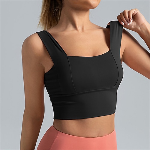 Damen Leichter Halt Sport-BH Lauf-BH Offener Rücken Drahtlos BH-Top Gepolstert Fitness Freizeitsport Laufen Atmungsaktiv Leicht Weich Spandex Dunkelrosa Rosa Red Rostrot Einfarbig Image