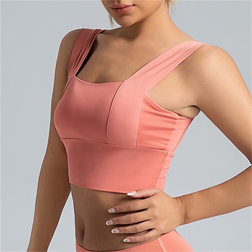 Damen Leichter Halt Sport-BH Lauf-BH Offener Rücken Drahtlos BH-Top Gepolstert Fitness Freizeitsport Laufen Atmungsaktiv Leicht Weich Spandex Dunkelrosa Rosa Red Rostrot Einfarbig Image