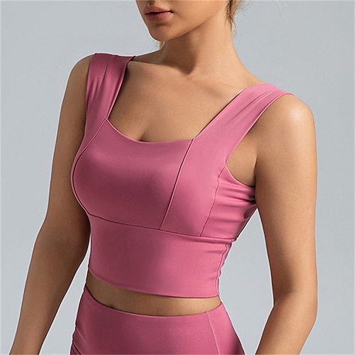 Damen Leichter Halt Sport-BH Lauf-BH Offener Rücken Drahtlos BH-Top Gepolstert Fitness Freizeitsport Laufen Atmungsaktiv Leicht Weich Spandex Dunkelrosa Rosa Red Rostrot Einfarbig Image