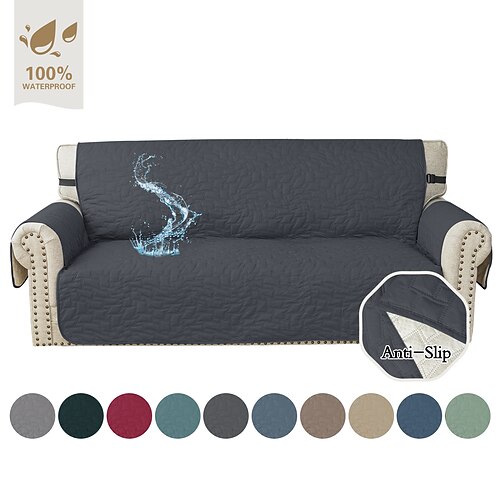 wasserdichte Sofaabdeckung für Kissencouch Sofaabdeckung für Hunde wasserfeste Möbelschutzabdeckung mit Schaumstoffstäben elastische Bänder für Haustierkatze Image