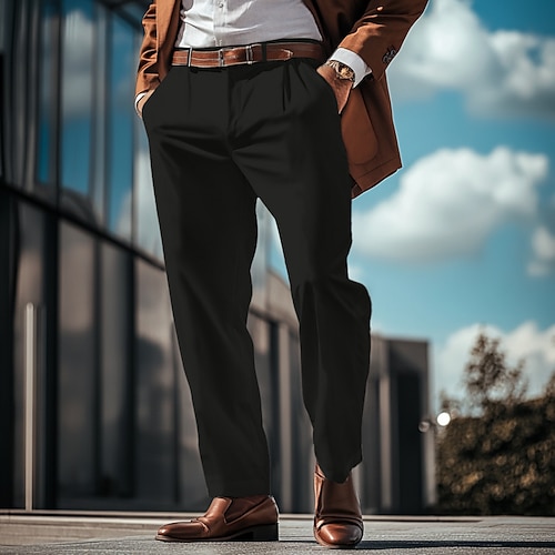 Herren Anzughose Hose Freizeithose Tasche Gerader Schnitt Einfach Komfort Atmungsaktiv Volle Länge Formell Geschäft Täglich Mode Streetwear Cachi scuro Hellkaki Image
