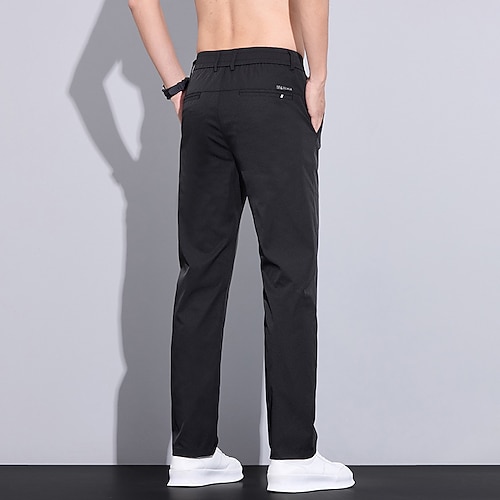 Herren Anzughose Hose Tasche Elastischer Bund Einfach Atmungsaktiv Feuchtigkeitsableitend Volle Länge Outdoor Geschäft Lässig Mode Streetwear Schwarz Khaki Mikroelastisch Image