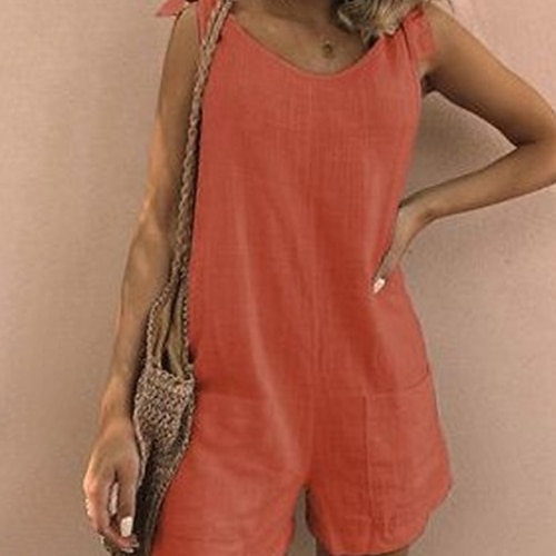 Damen-Overall, Streetwear, einfarbig, ärmellos, Rundhalsausschnitt, Tasche, Baumwollmischung, normale Passform, blau, schwarz, weiß, Sommer Image