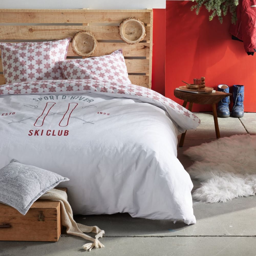 Parure de lit imprimé Graphique coton 240x260cm Blanc