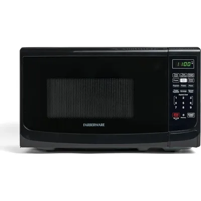 Microwave Oven With LED Lighting and Child Lock - Perfect for Apartments and Dorms - Easy Clean Grey