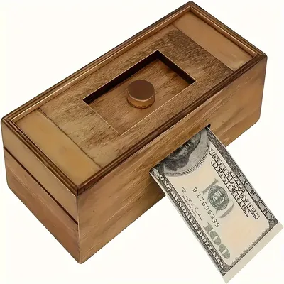 Wooden Puzzle Money Box with Secret Compartment for Adults Brain Teaser Gift Suitable for Birthday