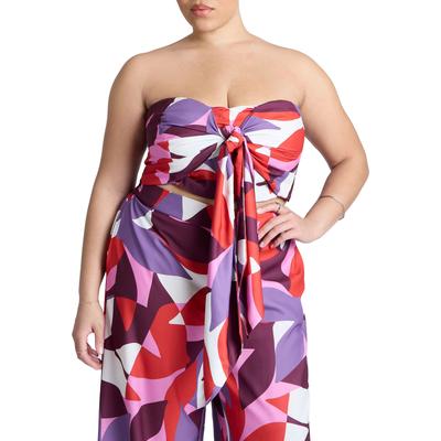 Plus Size Women's Tie Front Scarf Top by ELOQUII in Abstract Botanical (Size 26)