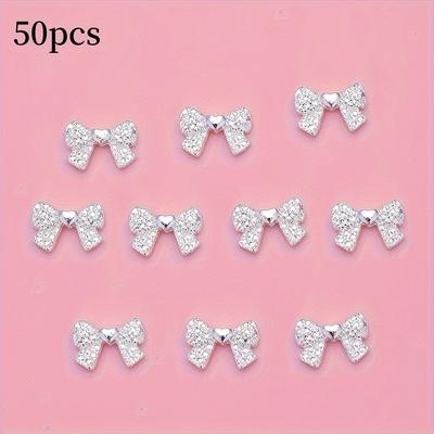 TEMU Set Of 50 Decorations In And Shapes - Featuring Unscented French Tip With Water Diamond Embellishments, Suitable For Ladies And Image