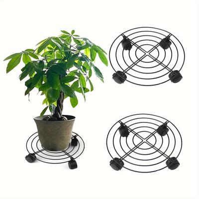 TEMU 2pcs 10.6 Inch Metal Plant Caddy With Wheels, Heavy Duty Plant Dolly For Indoor And Outdoor Large Potted Plants, Black Image