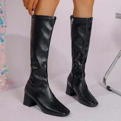 TEMU Women's Knee-high Boots 2024, , Slim Fit, Heel, Plain Toe, Zipper Closure, , Sole, Fabric & Insole, Hand Wash/ - Image