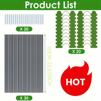 TEMU 70pcs Fiberglass Greenhouse Hoop Kit With Nails & Clips - Reusable, Frost-resistant Plant Tunnels For Winter Protection, Ideal For Raised Garden Beds & Cold Weather Gardening Image