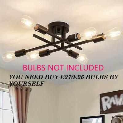 TEMU 1pack Black Iron Retro Ceiling Light, 4- Tube Chandelier, E27/e26 Bulb Base, 110-240v, Classic Lighting For Bedroom, Kitchen, Living Room And Study Image