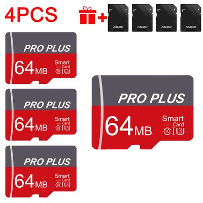 TEMU 4pcs Pro Plus Memory Cards - 128gb, 64gb, 32gb, 16gb With Adapter - U3 C10 A1 Tf Card, Abs, For Tablets, Cameras, Phones - Real Capacity, No Battery Needed Image