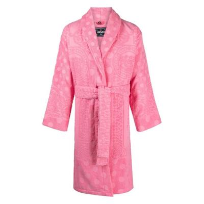 Barocco-Print Terry-Cloth Robe - Pink - Versace Nightwear