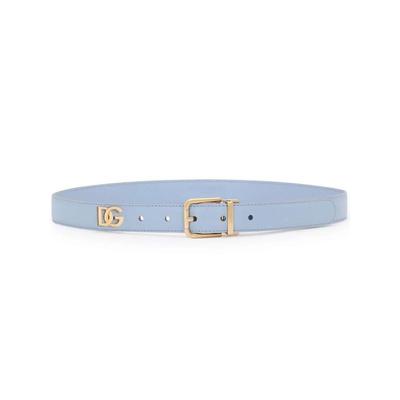 Logo Plaque Calfskin Belt - Blue - Dolce & Gabbana Belts