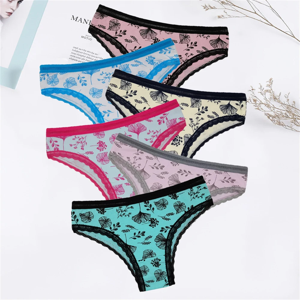 Frauen Unterwäsche sexy Blumen Spitze Höschen Damen Schlüpfer Slips niedrig taillierte Baumwolle intim iert Dessous 5 teile/satz Image