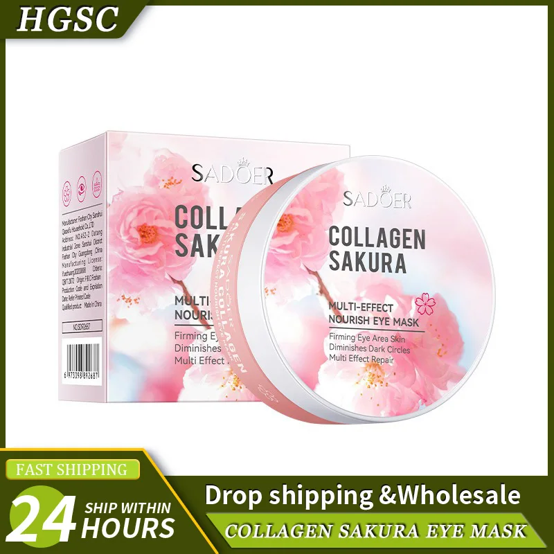 60 Stück SADOER Sakura Kollagen Augenmaske Anti Augenringe Augen Taschen Entfernung Feuchtigkeitsspendende Straffende Augenklappen Hautpflege für Augen Image