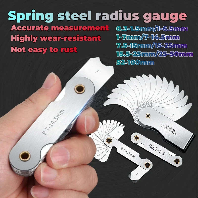 R-Messgerät aus Edelstahl, komplettes Set, Rundmessgerät, hochpräzise Radiuslehre, Messung des R-Winkels, Blechmessung Image